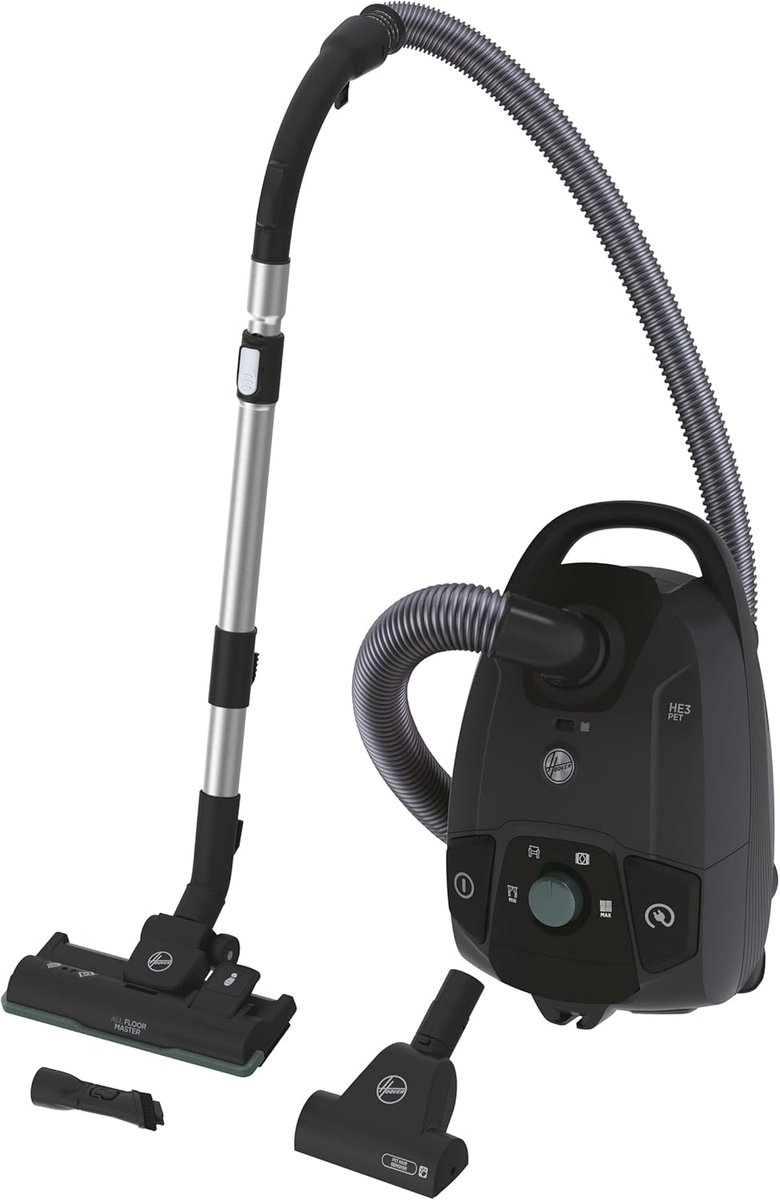 Stofzuiger met zak - Cilinderstofzuiger - Alle vloeren reinigen - Speciale dierenborstel - 4 liter capaciteit - Grijs en groen