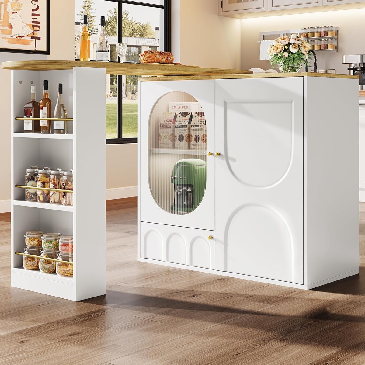 Draaibare Bartafel - Statafel Keuken - Eten en Drank - Met Opbergruimte - 138x39x105 cm - Wit