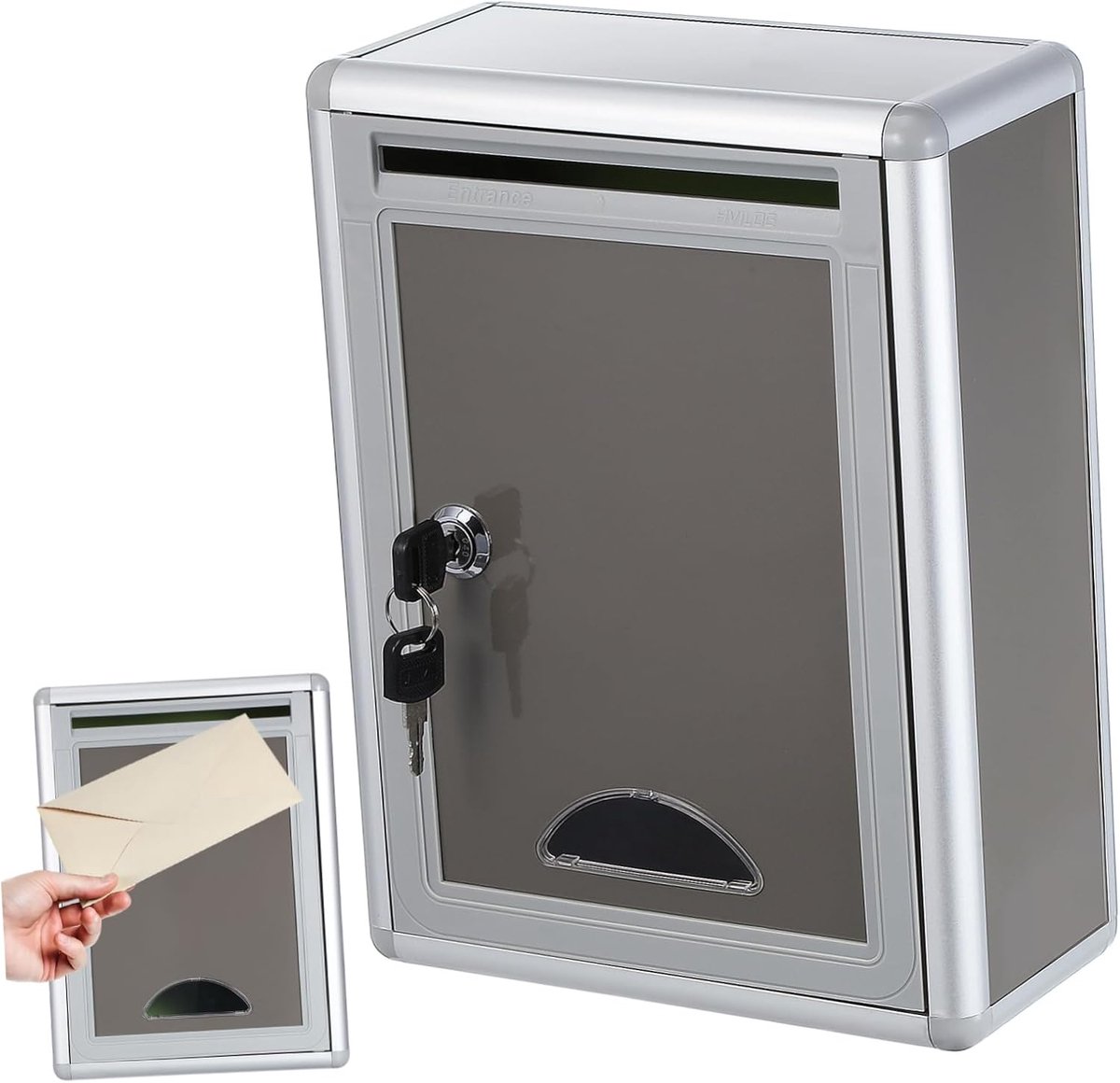 Suggestiedoos Met Slot - Brievenbus Klachtenbox - Veilig Opbergen - Wandmontage Aluminium - 28.5x21.5x10.5cm - Grijs
