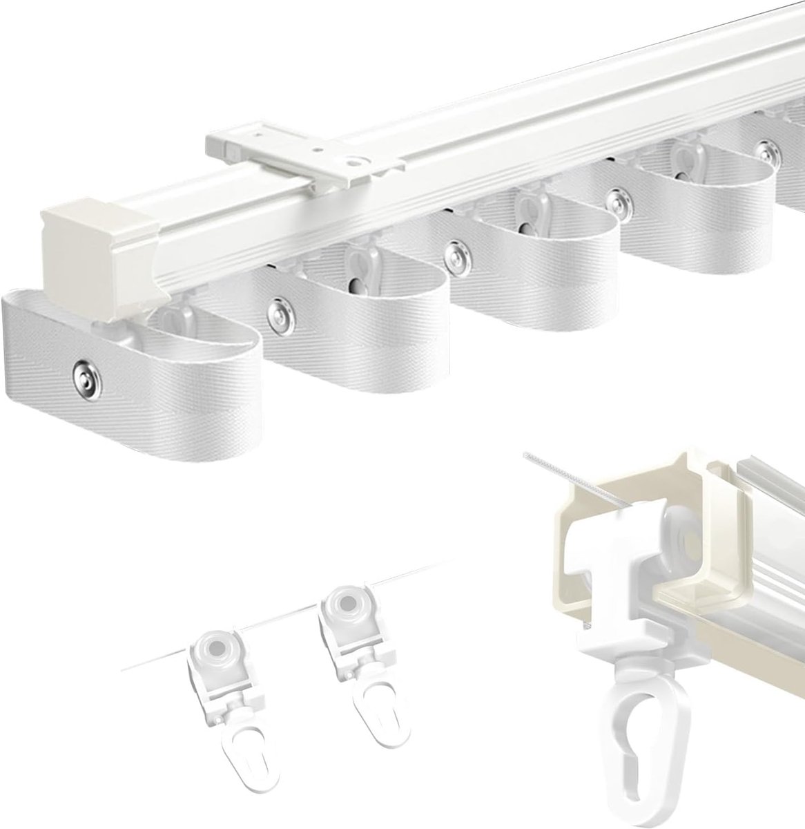 Aluminium Gordijnrail - Gordijn Ophangsysteem - Soepele Raambekleding - Watergolf Ontwerp - 3" Katrol - Wit