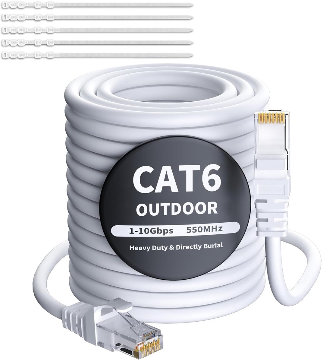 Ethernetkabel Cat 6 - Netwerkkabel LAN - Internet Verbinding - Waterdicht Buiten Gebruik - 50 Meter - Wit