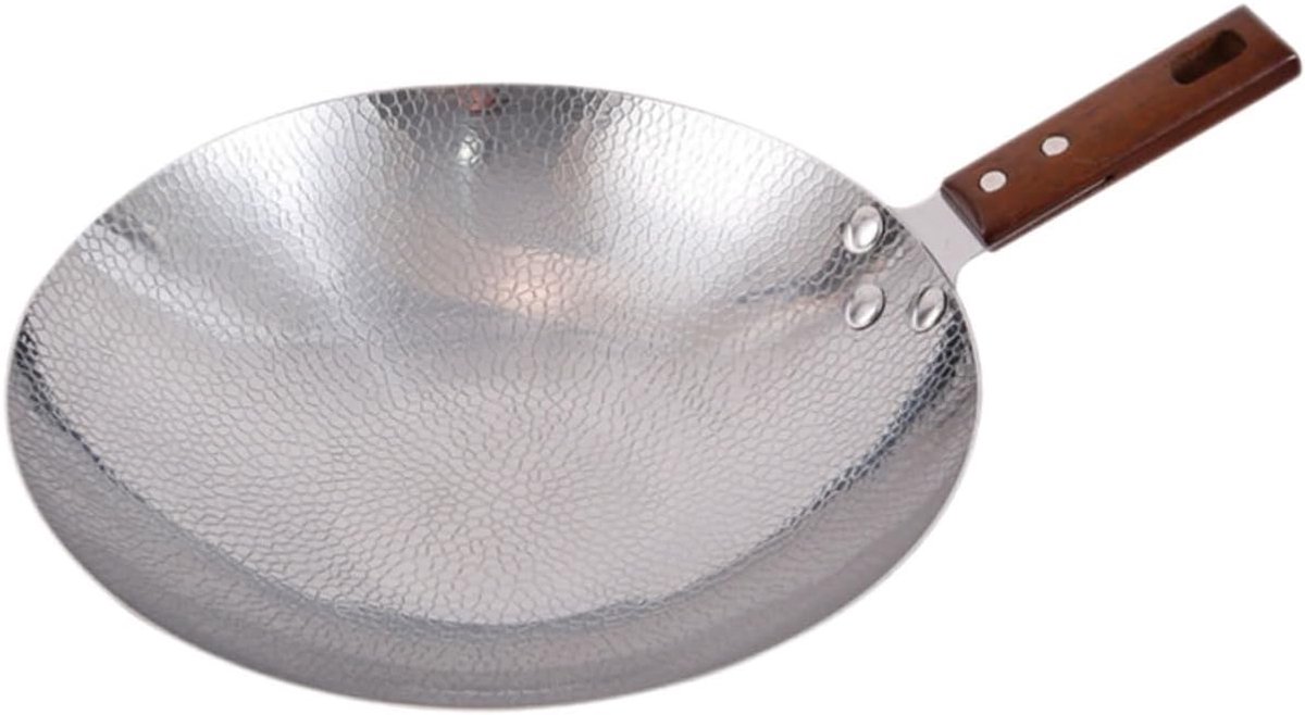 Wokpan Met Antiaanbaklaag - Koekenpan Braadpan - Roerbakken Zeevruchten - Enkelvoudig Houten Handvat - Diameter 22 Cm - Diverse Kleuren