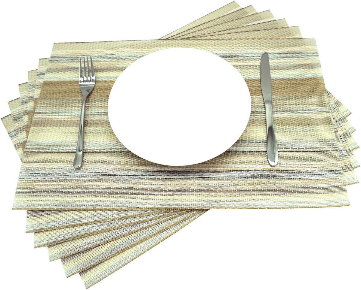 Placemats Set 6 - Tafelmatten Wasbaar - Keuken Eettafel - Hittebestendig PVC - 45 x 30 cm - Goud