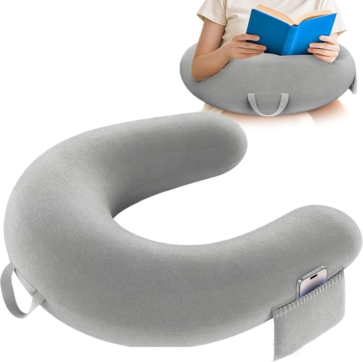 Werkkussen voor schoot - Leeskussen - Lezen en ontspannen - Ergonomisch U-vormig ontwerp - 40 x 34 x 10 cm
