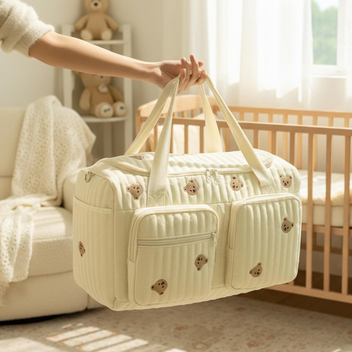 Luiertas - Baby tas - Organiseren van spullen - Charmant berenpatroon - 48 x 22 x 26 cm – foto 7