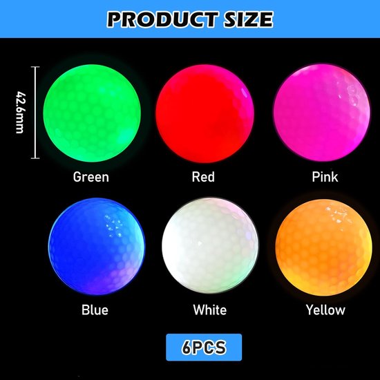 Lichtgevende Golfballen - LED Golfballen Set - Nachtgolf Training - Kleurrijk Oplichten - 426 mm Diameter - Meerdere Kleuren — afbeelding 3