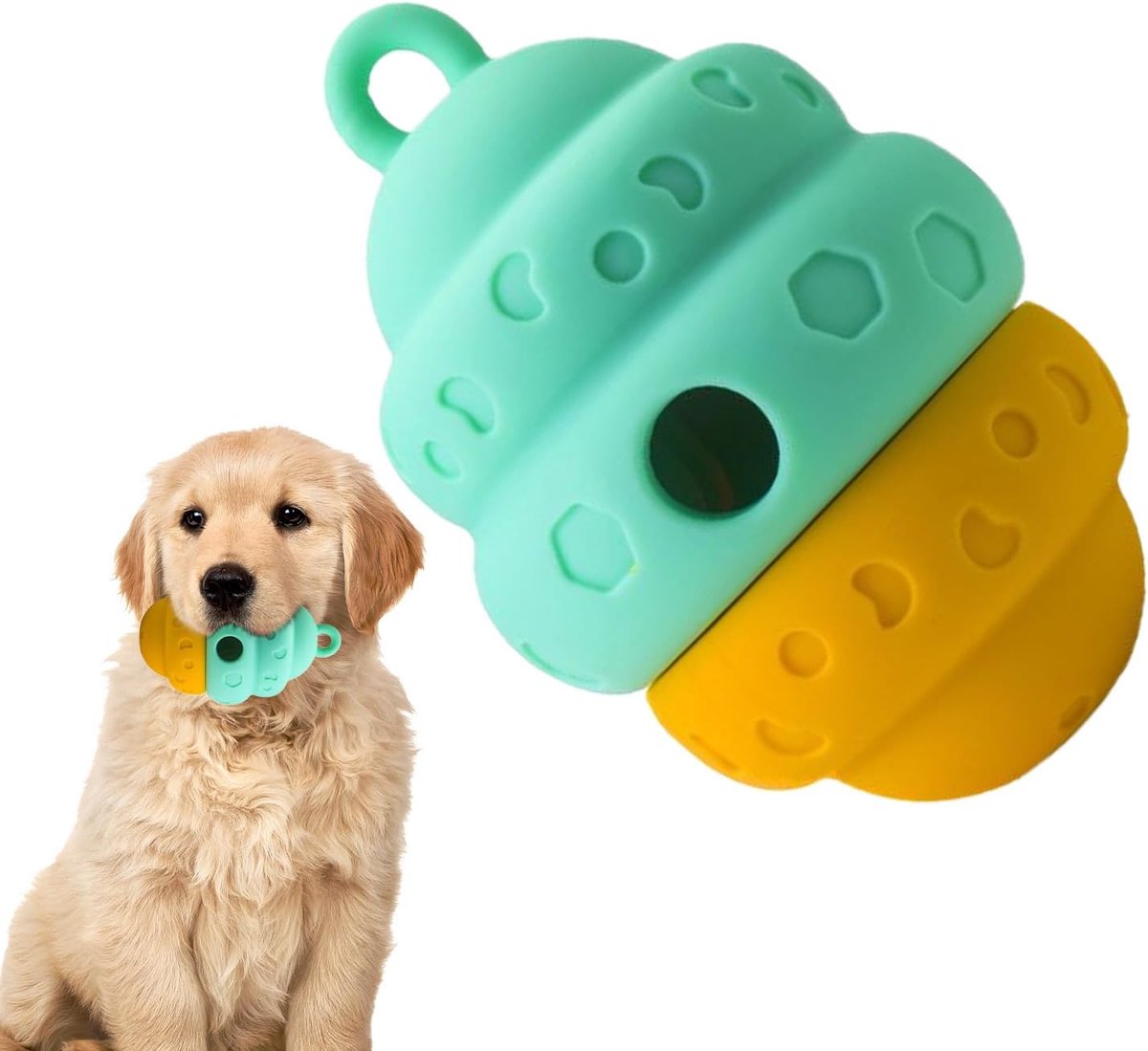 Hondensnackbal - Voer Dispenser - Langzaam Eten - Stimuleert Natuurlijk Gedrag - 14 x 9 x 9 cm - Geel