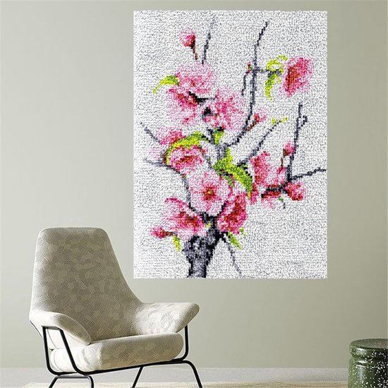 Knooppakket Tapijt - Handwerk Set - Zelf Maken - Bloemen Vogel Ontwerp - 50 x 38 cm