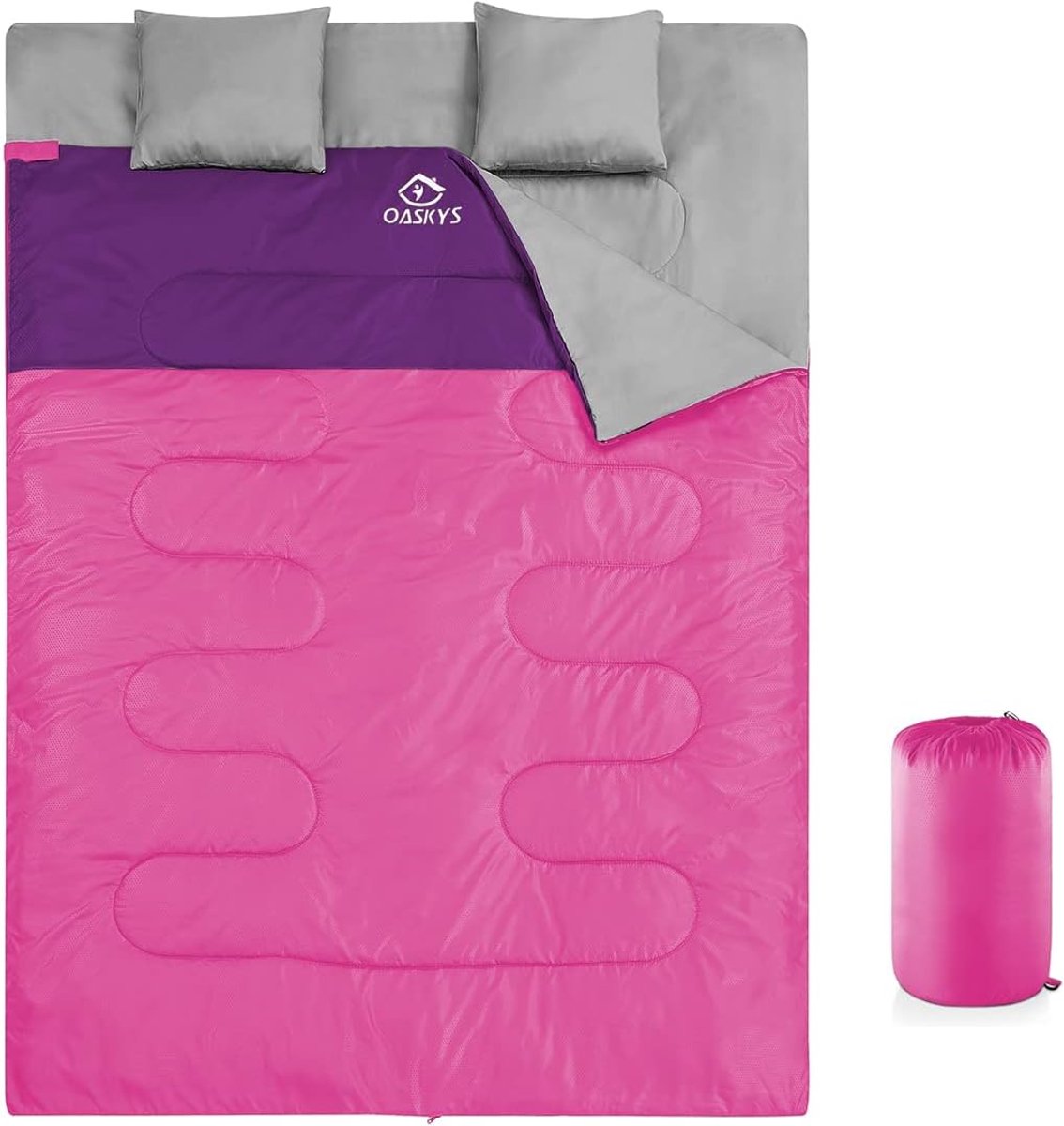 Dubbele Slaapzak - Tweepersoons Slaapzak - Kamperen en Reizen - Waterdicht en 3 Seizoenen - XL Formaat - Roze