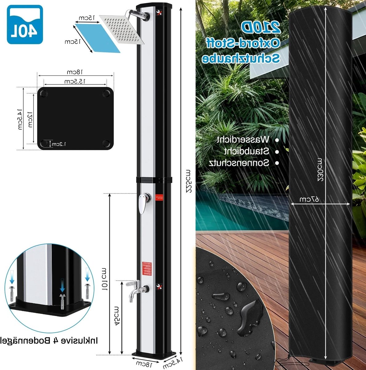 Solar Douche - Douchekraan - Douchepaneel - Camping Douche - Zonnedouche - 40L Solar Showe