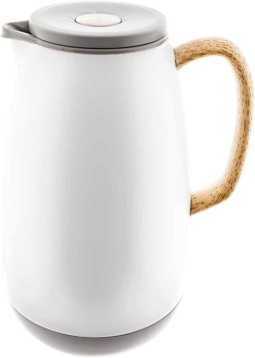 Thermoskan RVS - Isolatiekan Warm - Dranken Warm Houden - Ergonomische Houten Greep - 1 Liter Capaciteit - Zilverkleurig