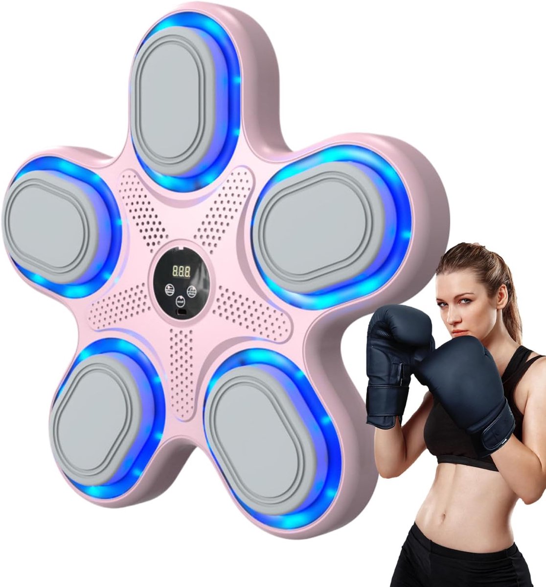 Muziek Boksmachine - Wandbokser Fitness - Thuis Training - Dynamische LED Verlichting - 39x38x7 cm - Roze
