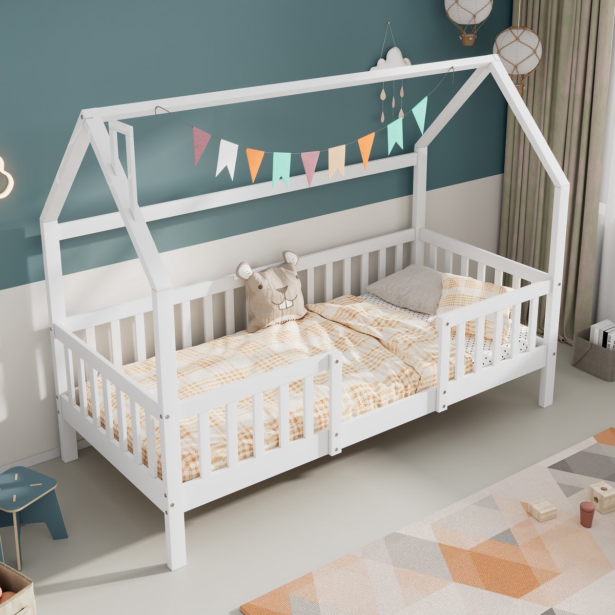 REDOM Luxe Huisbed 'Montessori' (90x200) - Kinderbed / Peuterbed met Uitvalbeveiliging & S