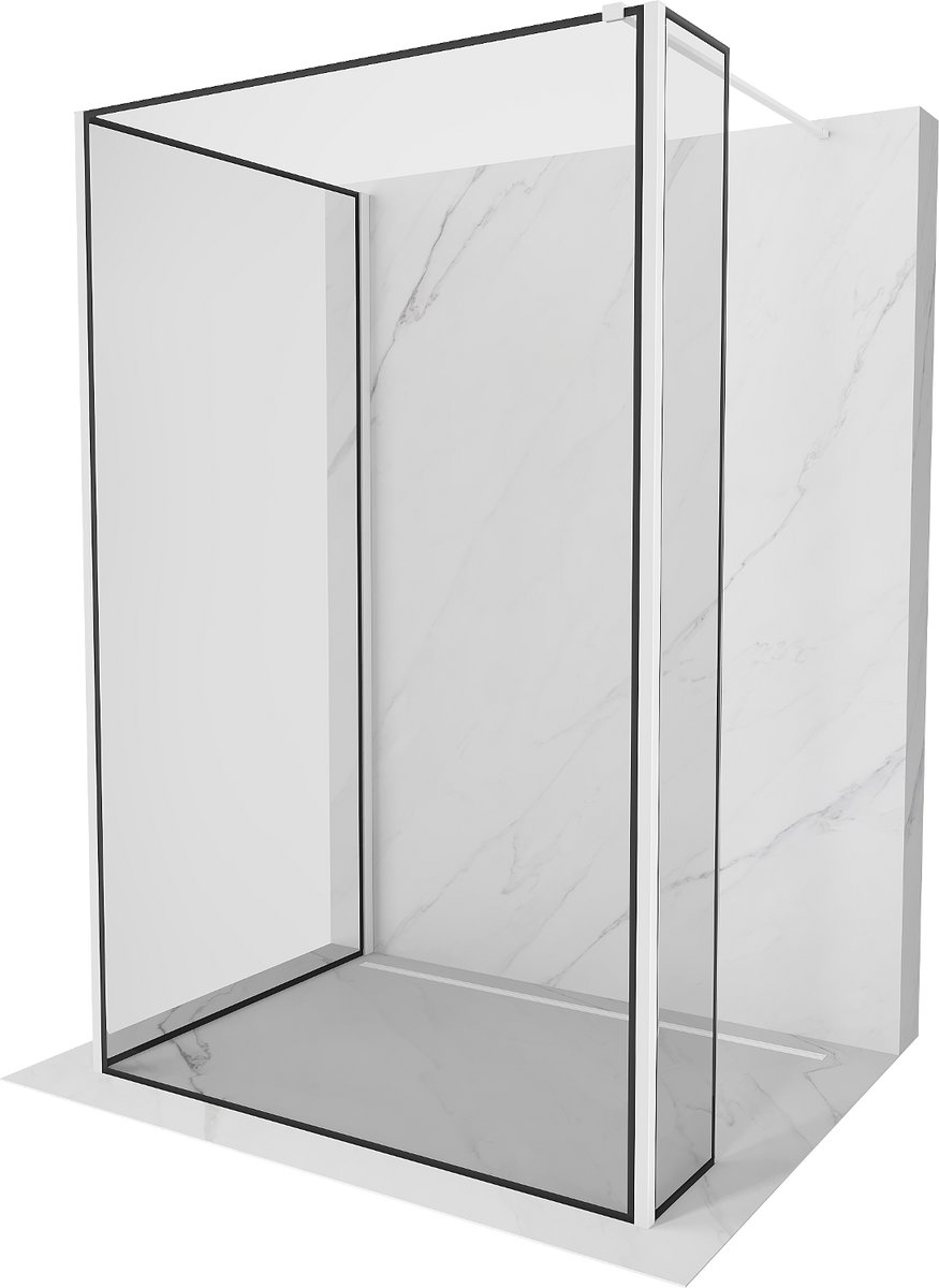 Mexen Kioto douchewand Walk-in 130 x 90 x 40 , zwart frame, wit - 800-130-090-221-20-70-040