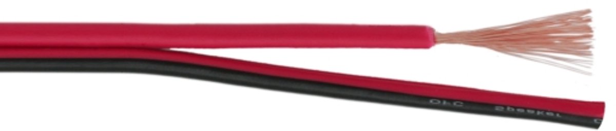 Luidsprekerkabel - 2×0,75 mm² - 100% Zuurstofvrij Koper (OFC) - Getwiste Aders - Rood/Zwart PVC Mantel - Buitenafmeting 5 × 2,1 mm - 100 m Papierrol - Ideaal Voor Hoge Geluidskwaliteit & Minimale Signaalverliezen [20083]