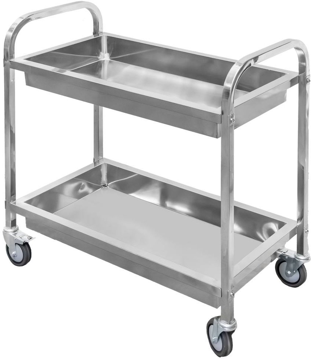 Mega-M - Serveerwagen - 95 x 50 x 95 cm - 2 Diepe Plateaus - Roestvrij Staal
