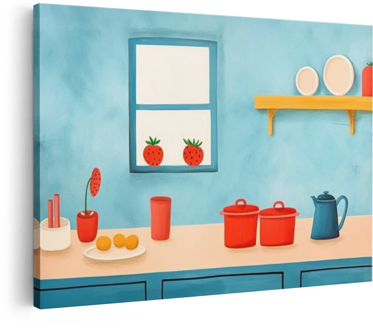 Artaza Canvas Schilderij Keuken - 120x80 cm - Wanddecoratie Aardbeien - Muurdecoratie Kook