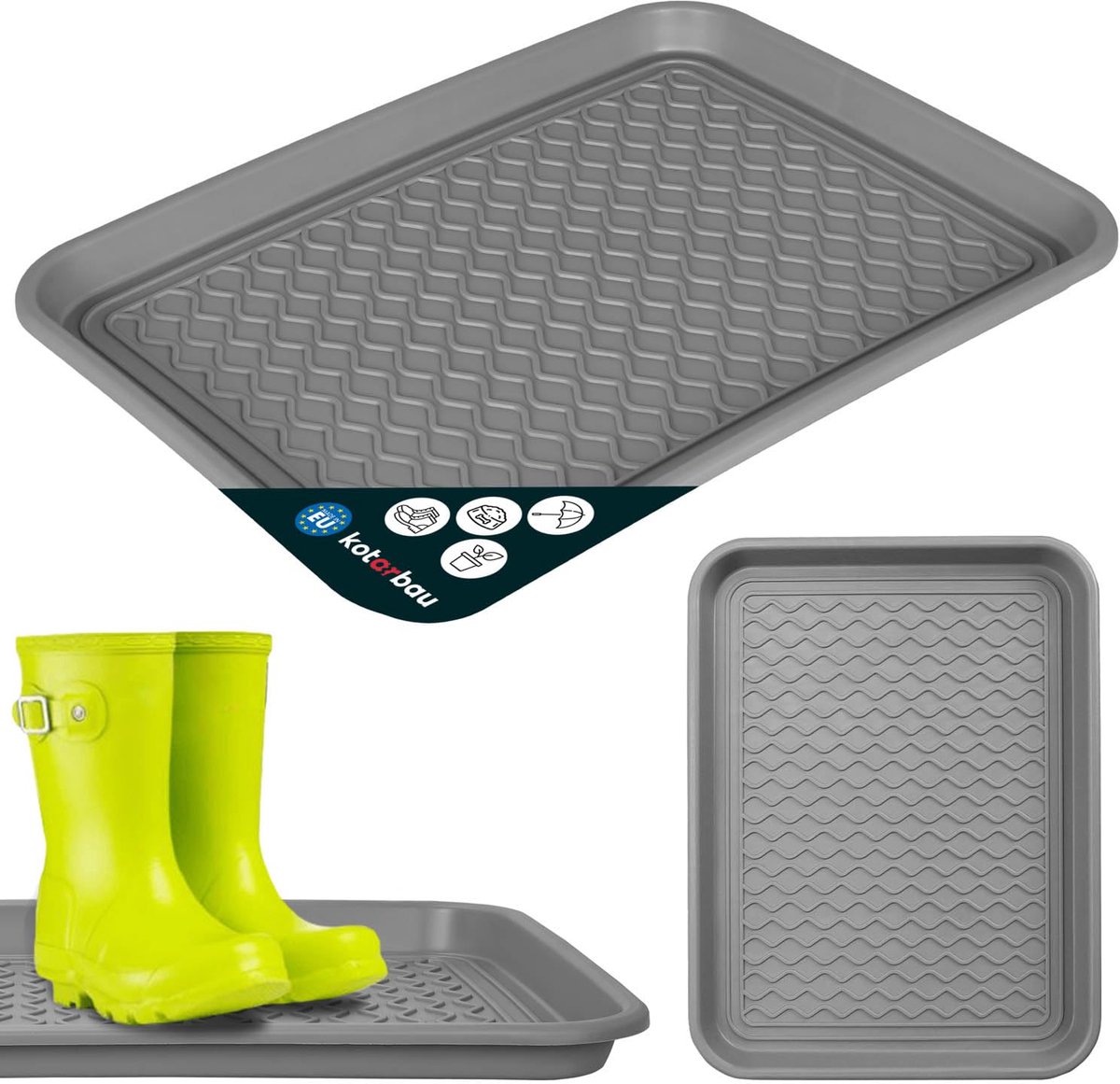 KOTARBAU Schoenenlekbak, Lekbak Schoenen, Kunststof, 38 x 50 cm, Grijs, Schoenendruipbak, Schoenmat, Laarzen Afdruipmat, Schoenafdruipbak, Schoenenschaal, Lekbak voor Natte Schoenen