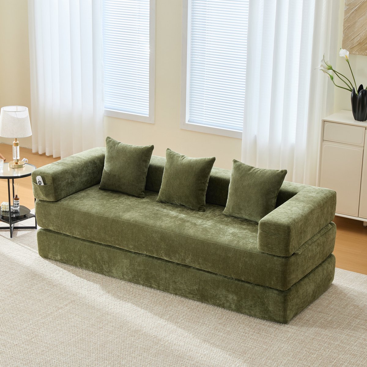 STILVORA Modulaire Zitbank 198x79x60 Cm - Vrij Te Combineren Met Zijvakken - Antislip Onderzijde - Voor Woonkamer En Speelruimte - Chenille Groen