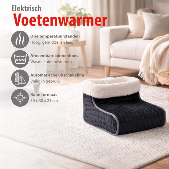 alpina Voetenwarmer – Elektrische Voetverwarmer met 3 Warmtestanden – Voetenwarmers Volwassenen – Pantoffel Voetverwarmer – Voor Voetverzorging – Voetenwarmer Electrisch – Voetwarmer - Grijs