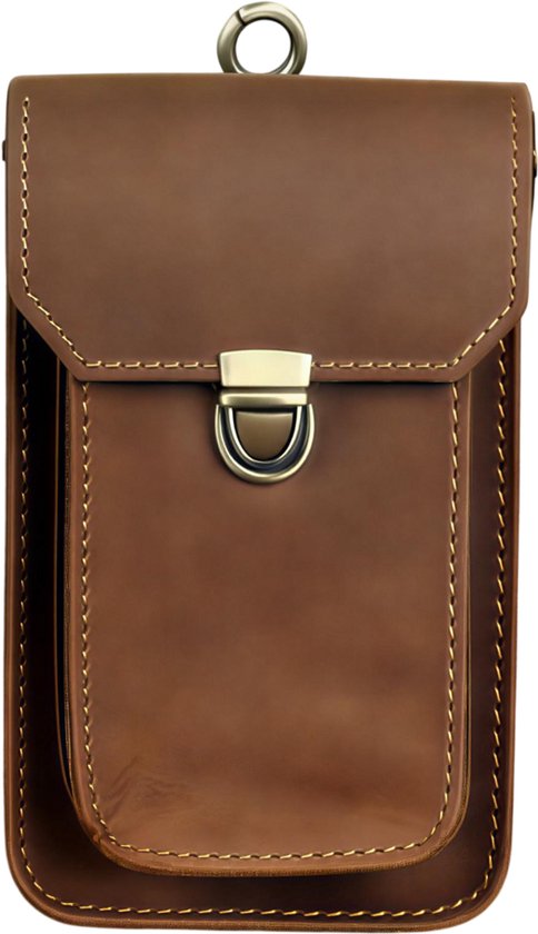 Hangende telefoon tas van kunstleer – Bruin – Maat L – Robuuste beschermhoes en heuptas voor outdoor gebruik, bouwplaats, werk en dagelijks dragen