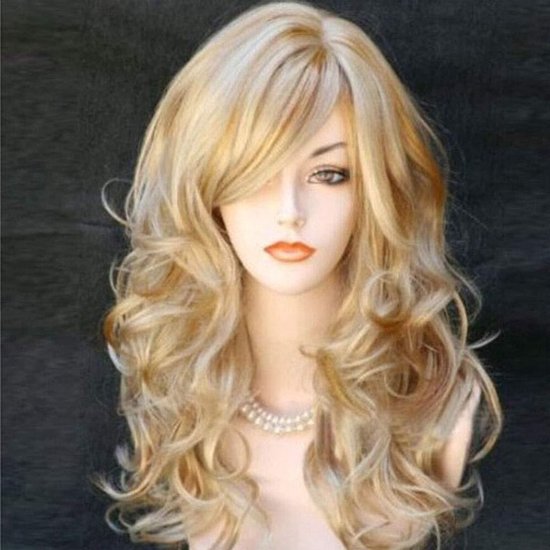 Lange blonde krullende pruik golvend voor dames en cosplay