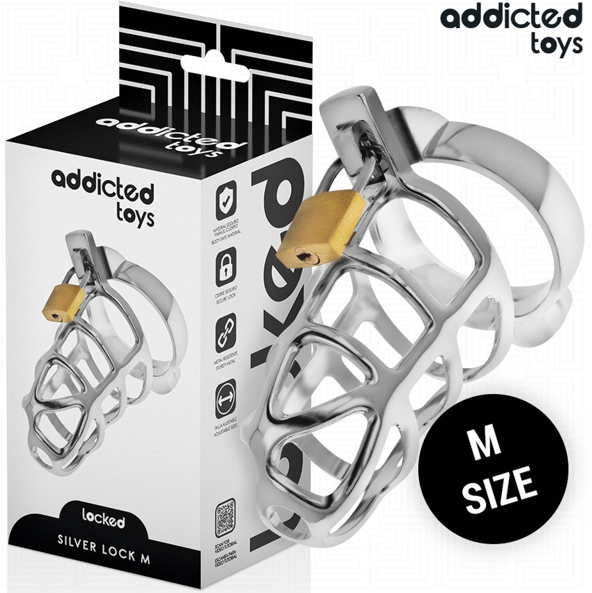 Addicted Toys Locked - Silver Lock Penis Cage Metal Size M