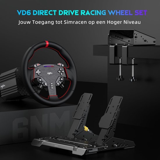 PXN VD6 Bundel - Sim Racing Stuur - Direct Drive 6 Nm - W AS Racestuur - PD HM Hall Pedalen - 400° Rotatie - Vibratiefeedback - PC Windows 7-11 - Zwart van Merkloos — afbeelding 5