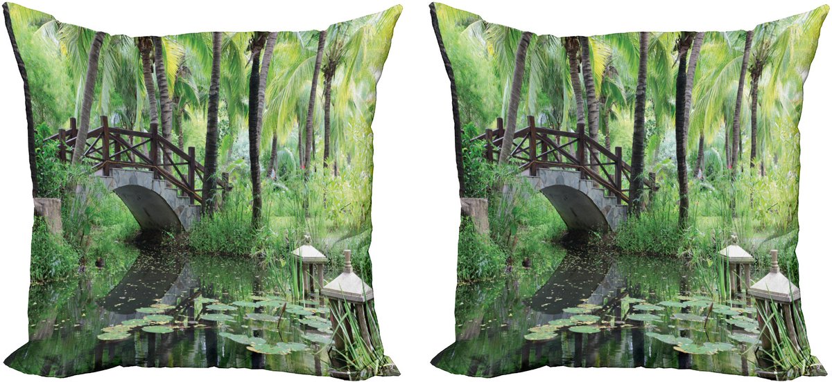 ABAKUHAUS Zen Garden Decoratieve Kussenhoes, Set van 2, Park in Zuid-China, 40x40 cm, Bruin, Gro Grijs