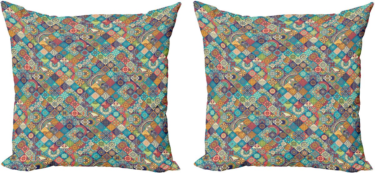 ABAKUHAUS Marokkaanse decoratieve kussenhoes, 2-pack, Oosterse motiev 40x40 cm, mosterdgroen meerkleurig