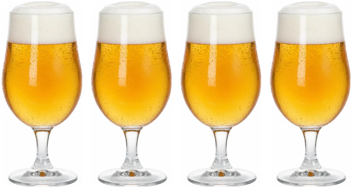 Cookinglife Bierglazen Op Voet - Voetglas Blanco - Beer Glasses - Helder Glas - Elegant - 370 ml, Set Van 4