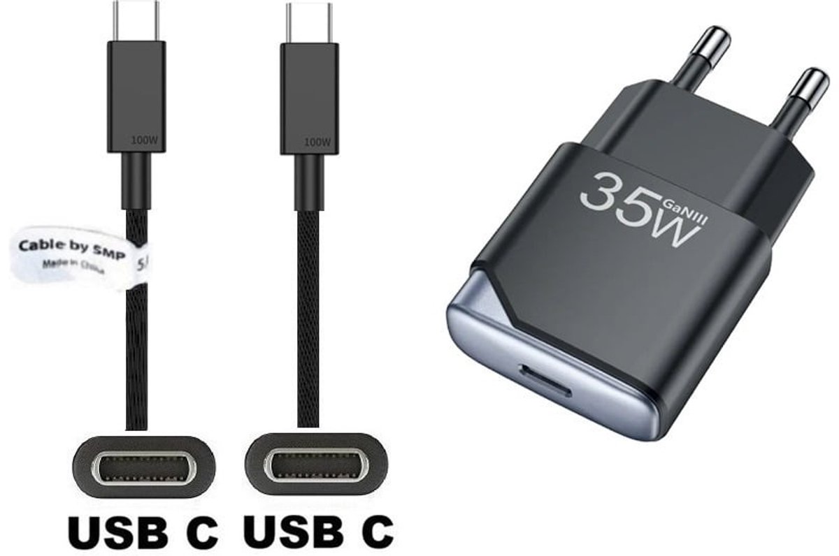 OneOne 35W snellader + 3,0m sterke USB C naar C kabel. GAN lader. PD PPS oplader adapter past op Google Pixel 1, 2, 2XL, 3, 3XL, 3a, 3a XL, 4, 4XL, 4a, 5, 5a, 6a, 7, 7 Pro, 8, 8a, 8 Pro, 9, 9 Pro, 9 Pro XL, 9 Fold, C, XL