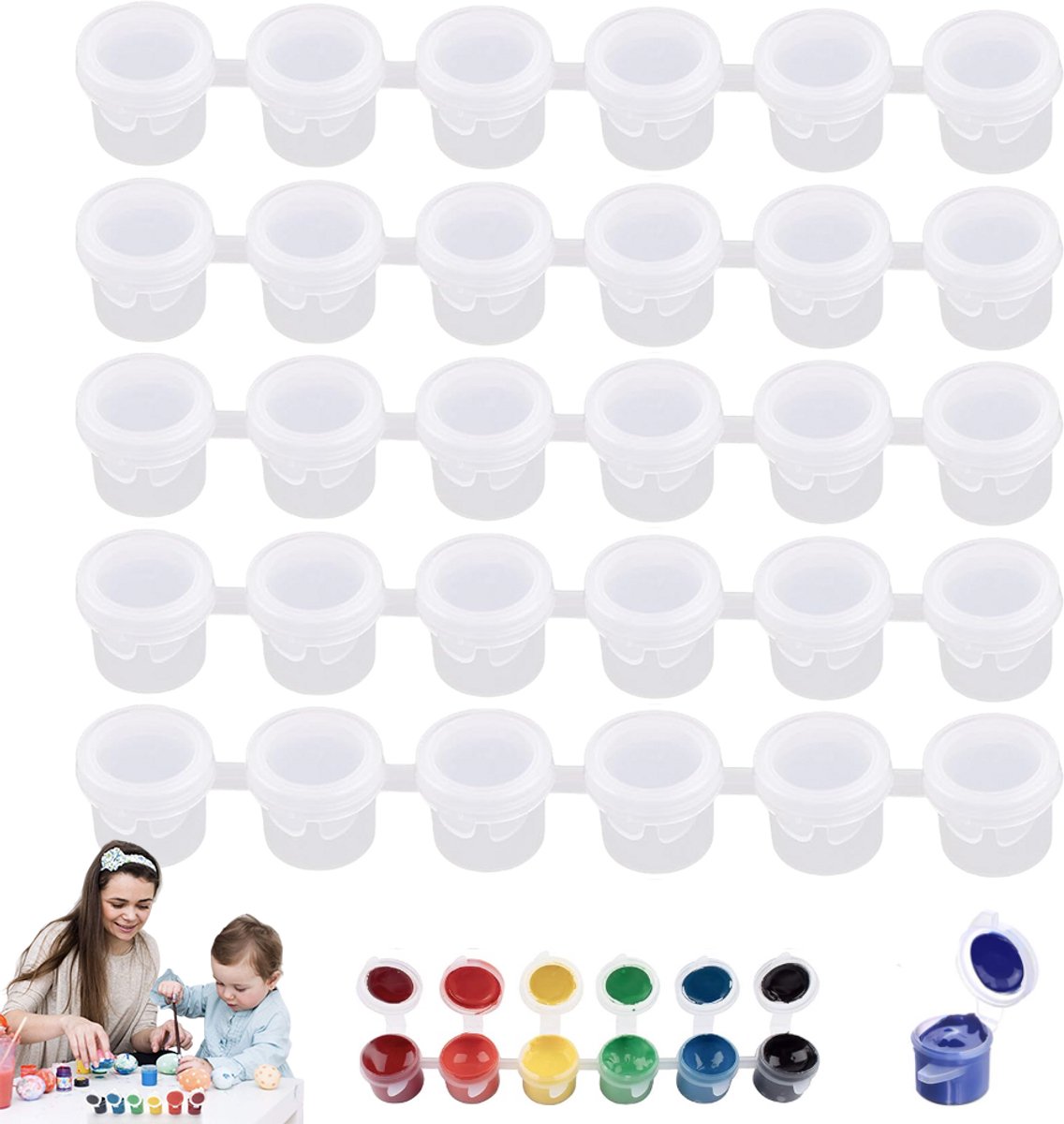 5 stuks Verfstrips voor schilderen - 3ML Verfpotjes strook - lege verfpotten - mini-lakreservoir - Lege verfblikstrips - Mini acrylverf opbergdoosje met deksel - Geschikt voor schilder- en knutselbenodigdheden Ideaal voor klaslokalen scholen
