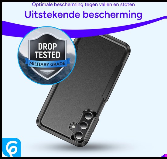Coque noire antichoc pour Samsung A26-5G avec certification 'Drop Tested Military Grade'.