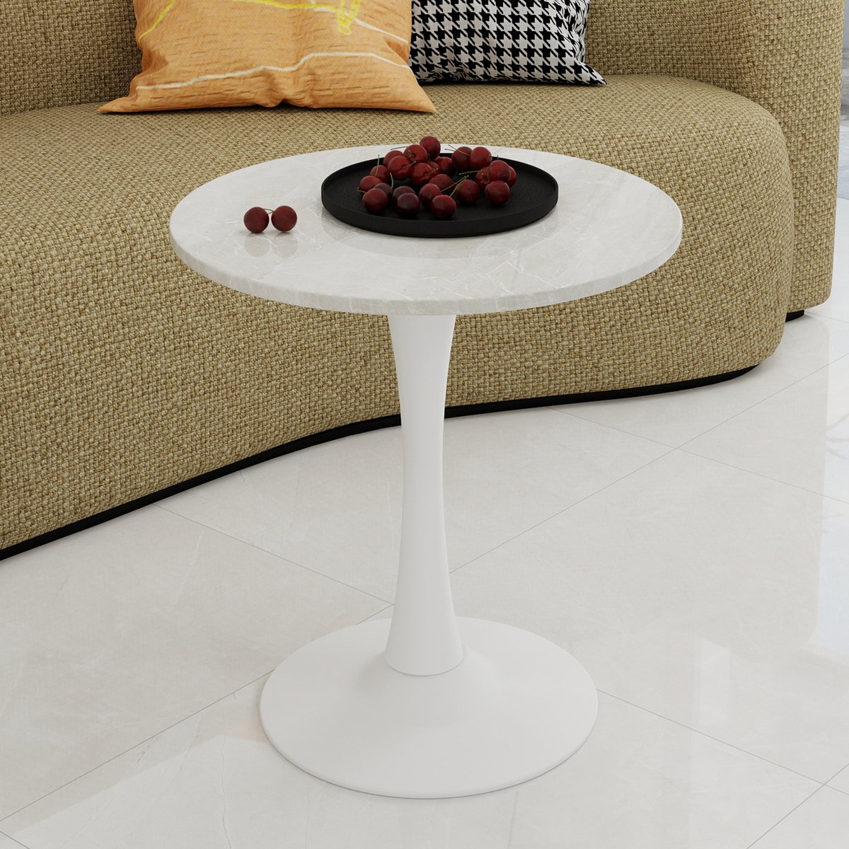 OKWISH Salontafel Rond - Minimalistisch Design - Voor Woonkamer En Eethoek - Kunstmarmer W