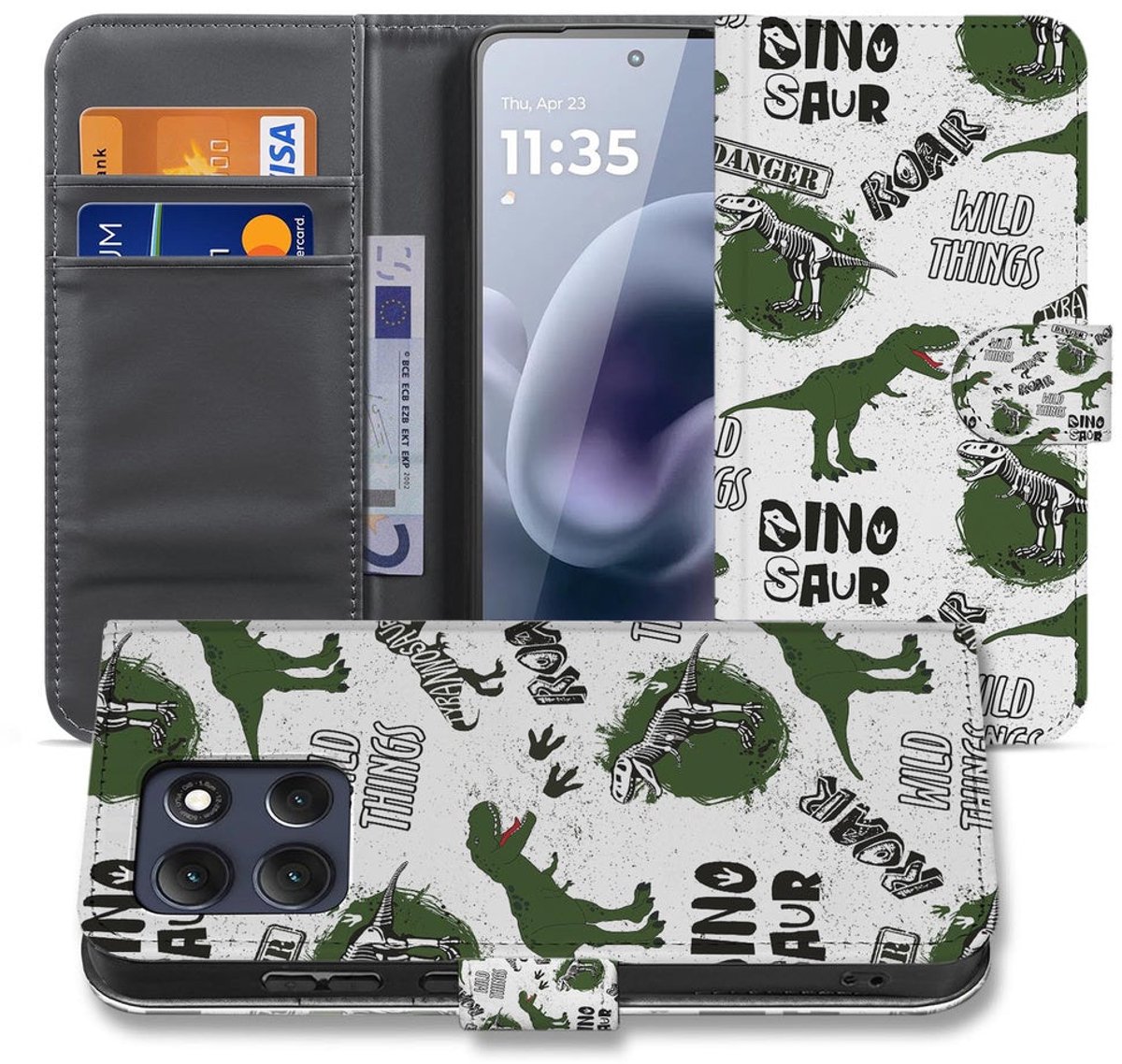 Motorola Moto G86 Book Case Met Pasjes Dino Print