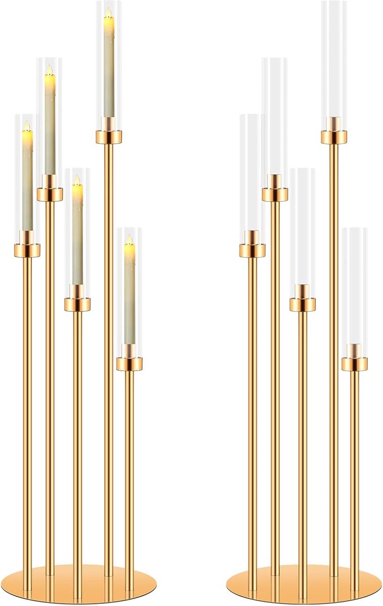 Set van 2 Goudkleurige Kroonluchter Tafelstandaards - 108 cm Hoog - Kaarsenstandaards voor