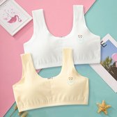 Meisjes BH 2-Pack - Tiener Trainings BH Zonder Beugel - Zacht Katoen - Comfortabele Topjes voor Puberteit- Wit + Geel- M(gewichten 33–40 kg)