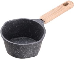 Mini-casserole avec revêtement antiadhésif et poignée en bois, petite casserole avec bec verseur, poêle antiadhésive, adaptée aux cuisines, plaques de cuisson à induction, cuisinières à gaz et camping (noir).