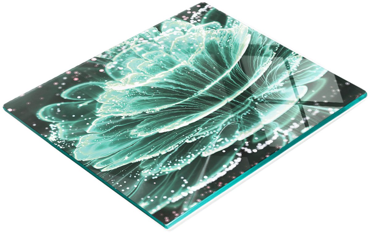 Decoratieve snijplank van gehard glas met fractale bloemmotief, 60x52 cm