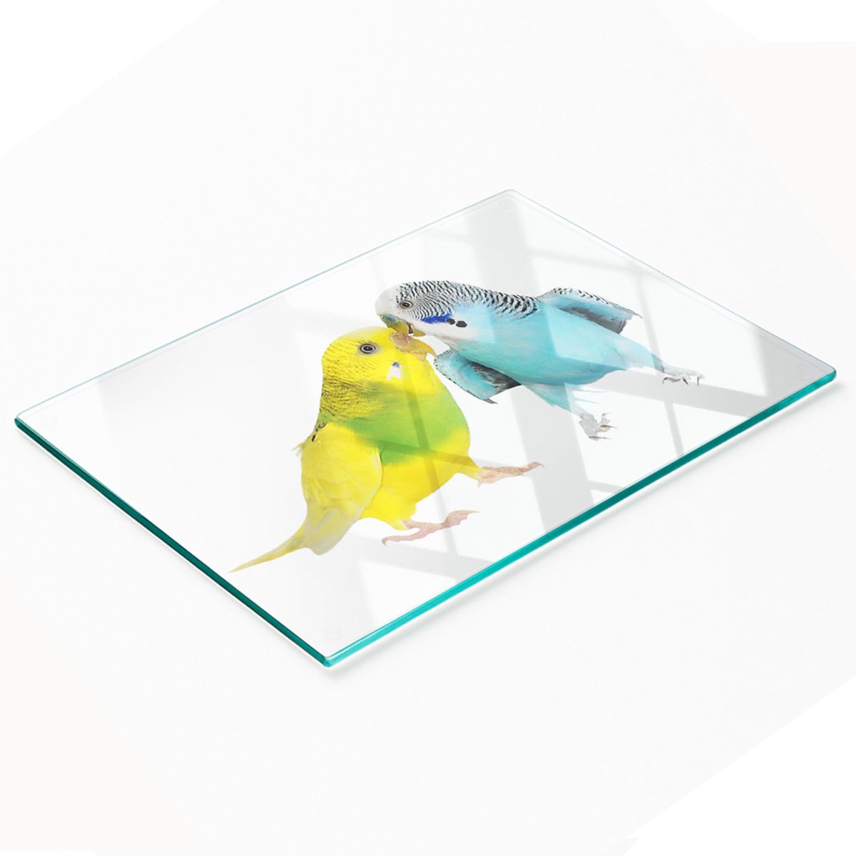 Decoratieve serveerplank van glas met parkietenmotief, 80x52 cm