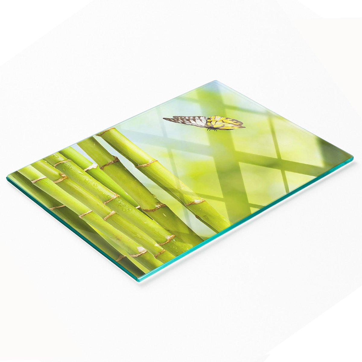 Keukenplank van gehard glas met decoratieve bamboe- en vlinderafbeeldingen, 80x52 cm