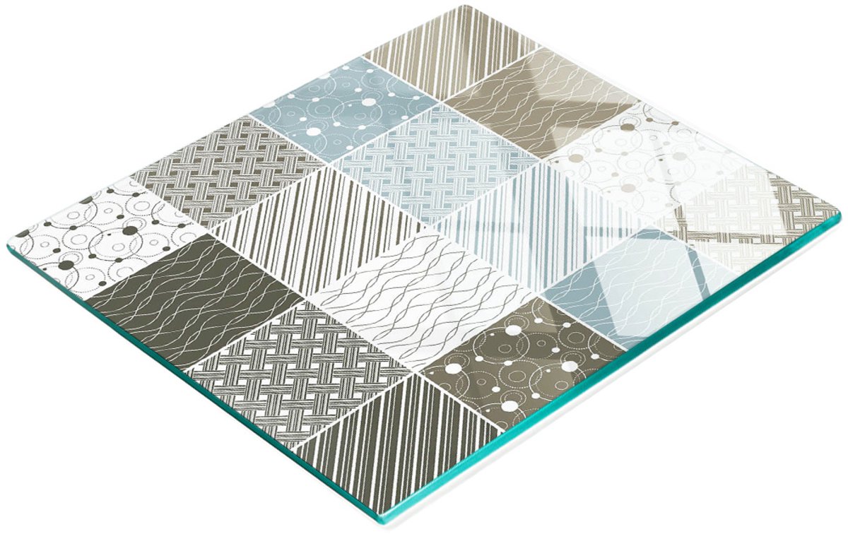 Decoratieve glazen snij- en serveerplank met geometrisch patroon, 60x52 cm