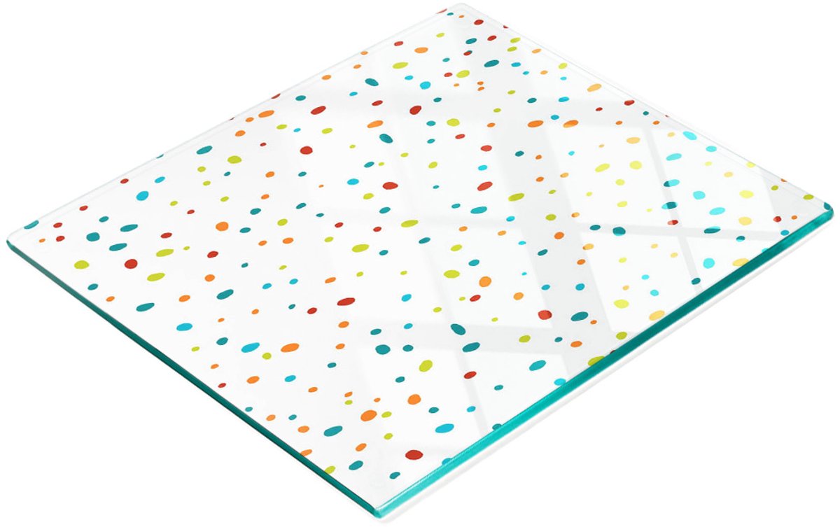 Decoratieve glazen snij- en serveerplank met kleurrijke stippen, 60x52 cm