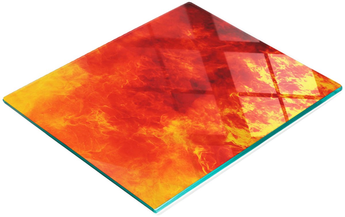 Keuken serveerplank van gehard glas met vlammenmotief, 60x52 cm
