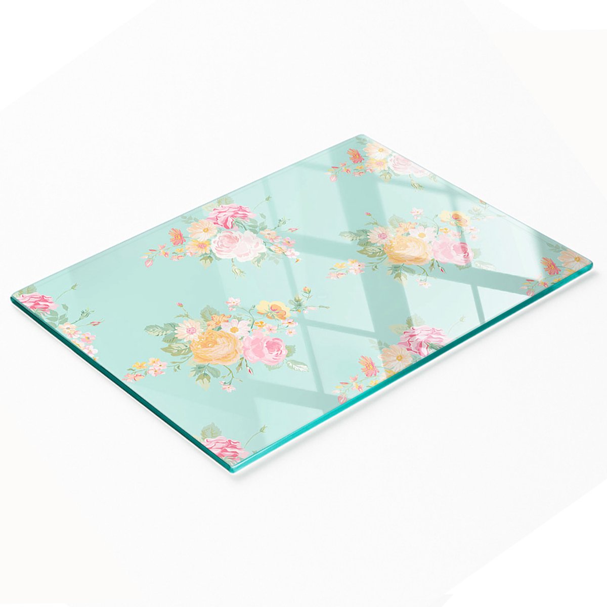 Multifunctionele decoratieve keukenplank met gehard bloemenpatroon 80x52 cm