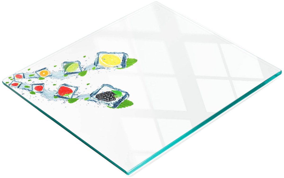 Multifunctioneel decoratief glazen bord met fruitblokjes, 60x52 cm