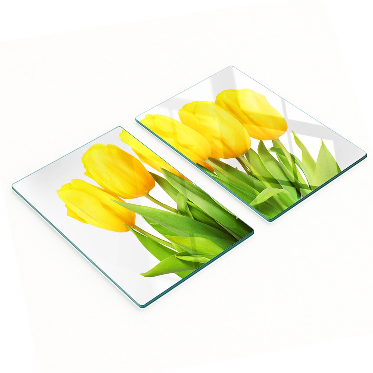 Decoratieve snijplanken van gehard glas met gele tulpenmotief, 2x40x52 cm