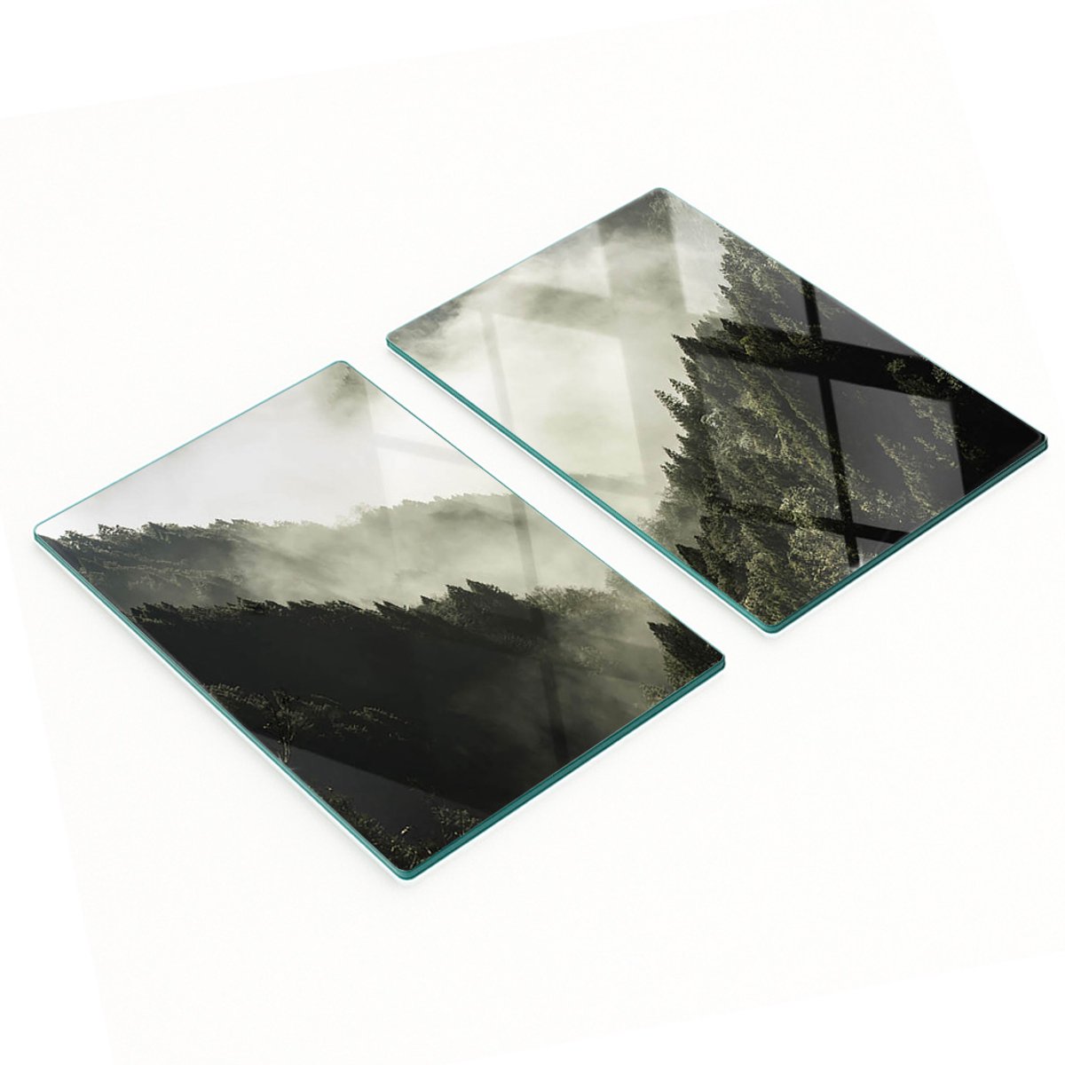 Decoratieve glazen snij- en serveerplanken Mist boven het bos 2x40x52 cm