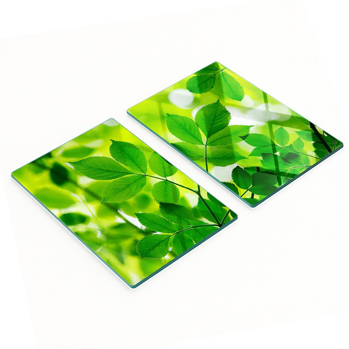 Glazen snijplanken met groene bladerenmotief, 2x40x52 cm